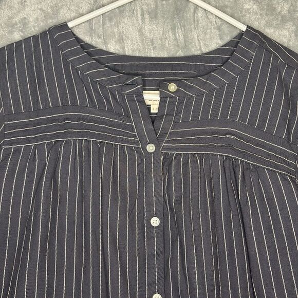Loft Blue White Striped Button Front Shirt Too Soft Size Small - Picture 2 of 9
